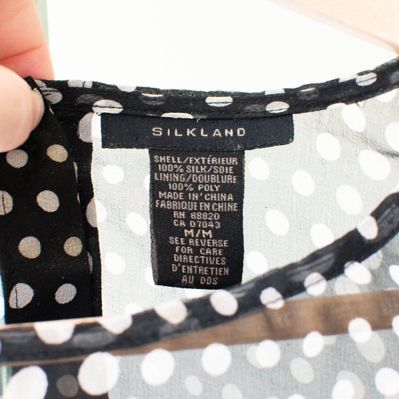 Silk peplum sleeveless black and white polka dot top size medium - Picture 6 of 15